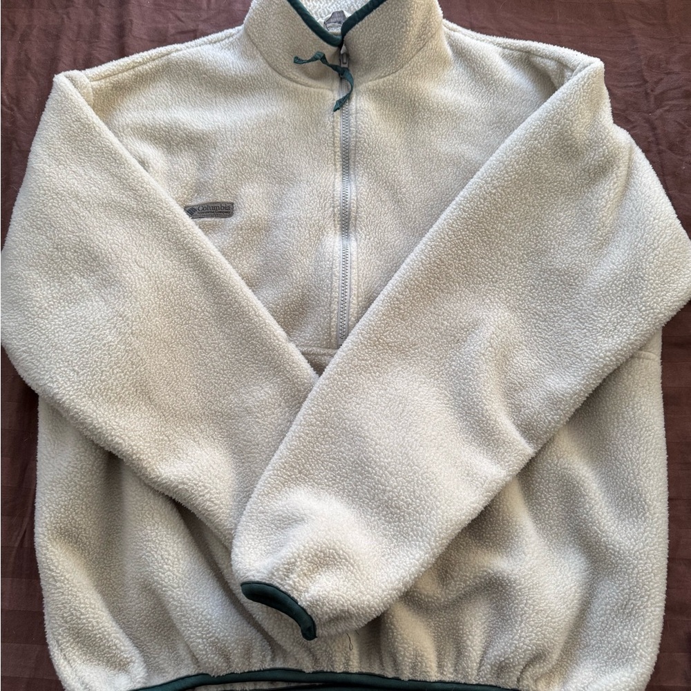 Columbia Cream Fleece Pullover with Dark Green Trim